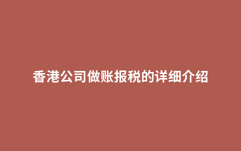 香港公司做账报税的详细介绍