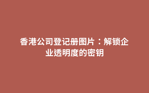 香港公司登记册图片：解锁企业透明度的密钥