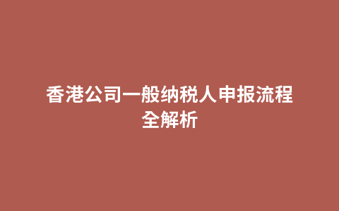 香港公司一般纳税人申报流程全解析