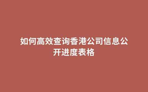 如何高效查询香港公司信息公开进度表格